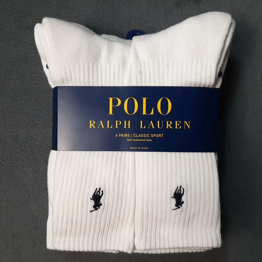 Polo Ralph Lauren Socks Mens White 6 Pairs Classic Sport PRL ZP821005PK6N